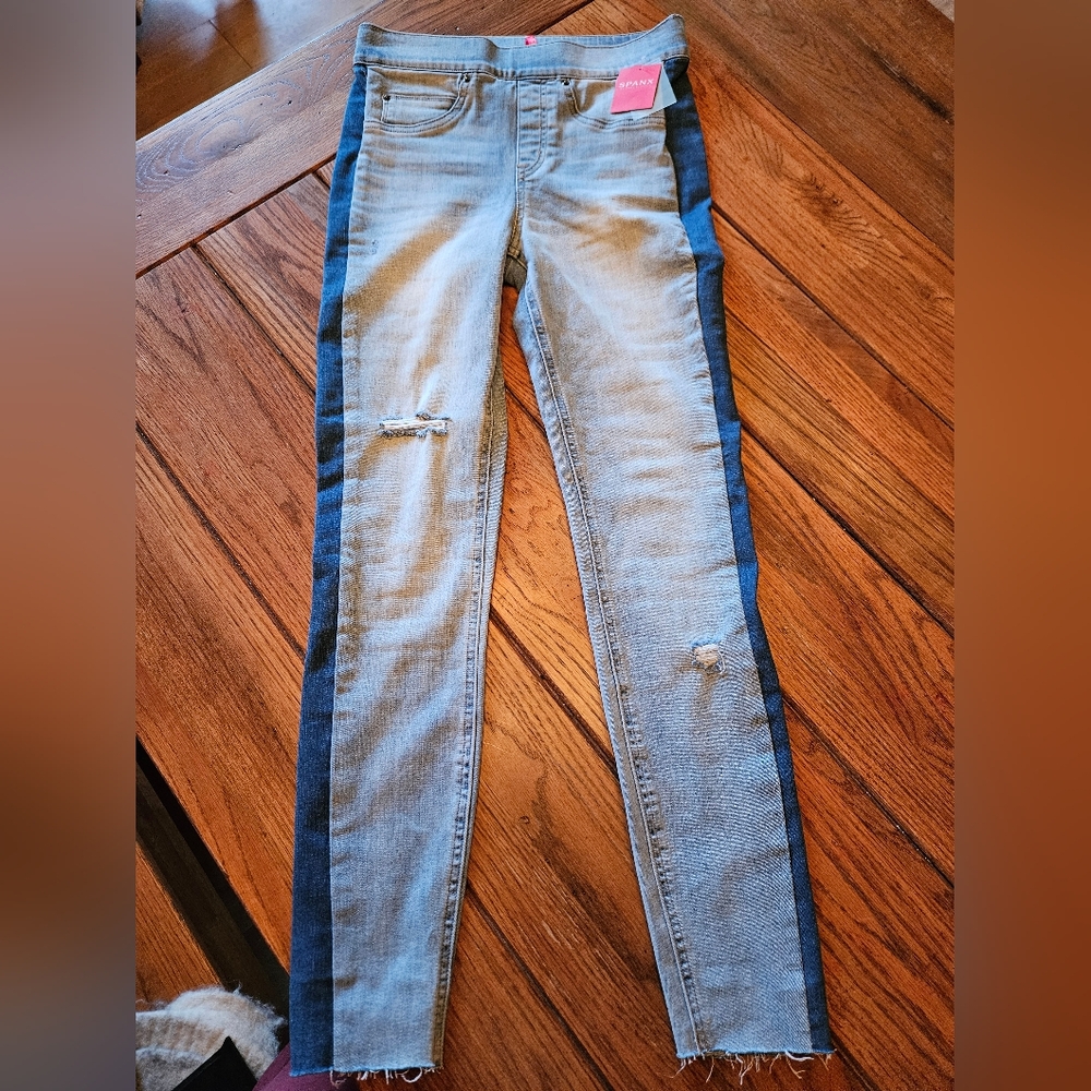 SPANX Stripe Distressed Skinny Jean S